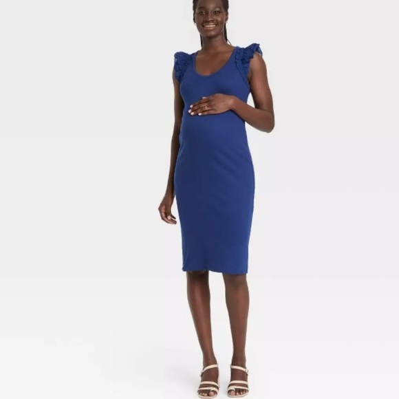 The Nines by Hatch Ruffle Rib knit maternity Dress size S M L XXL - Picture 3 of 7